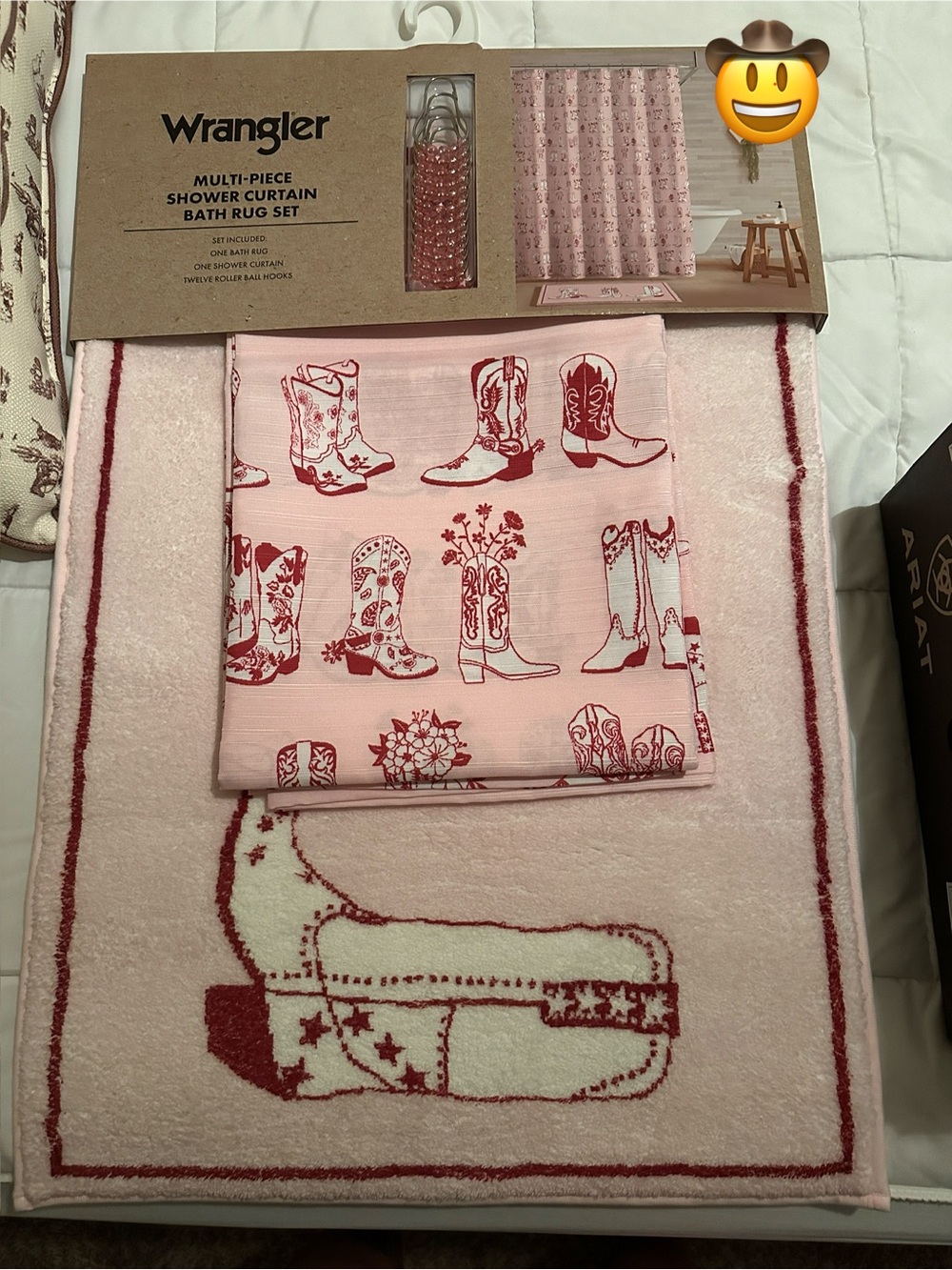 Wrangler Pink and Red Western Boot Shower Curtain & Bath Rug Set